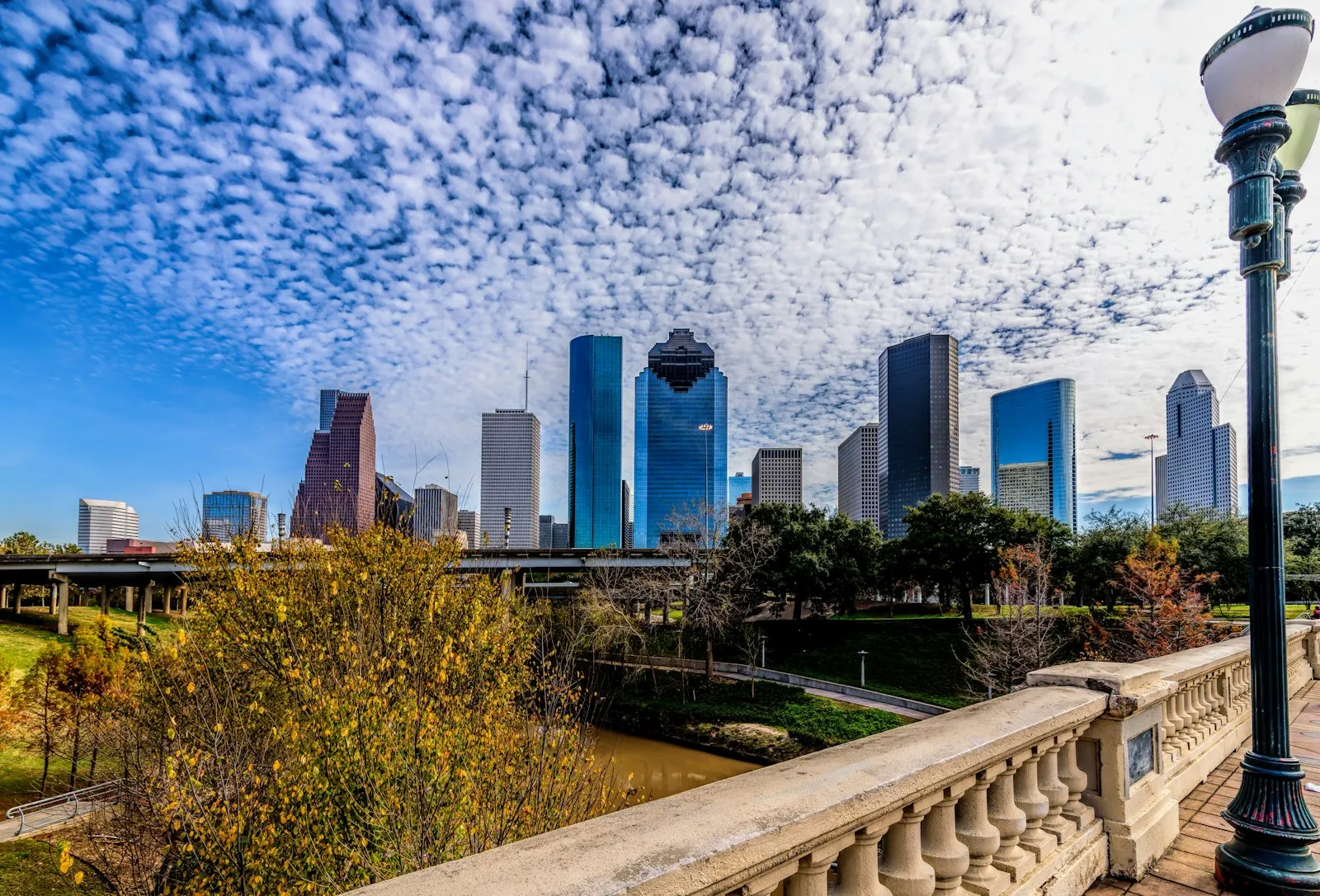 Houston downtown skyline at dusk